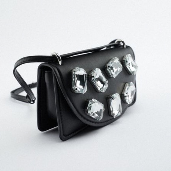 NWT. Zara Black Mini Bag with Rhinestones. - Picture 2 of 9
